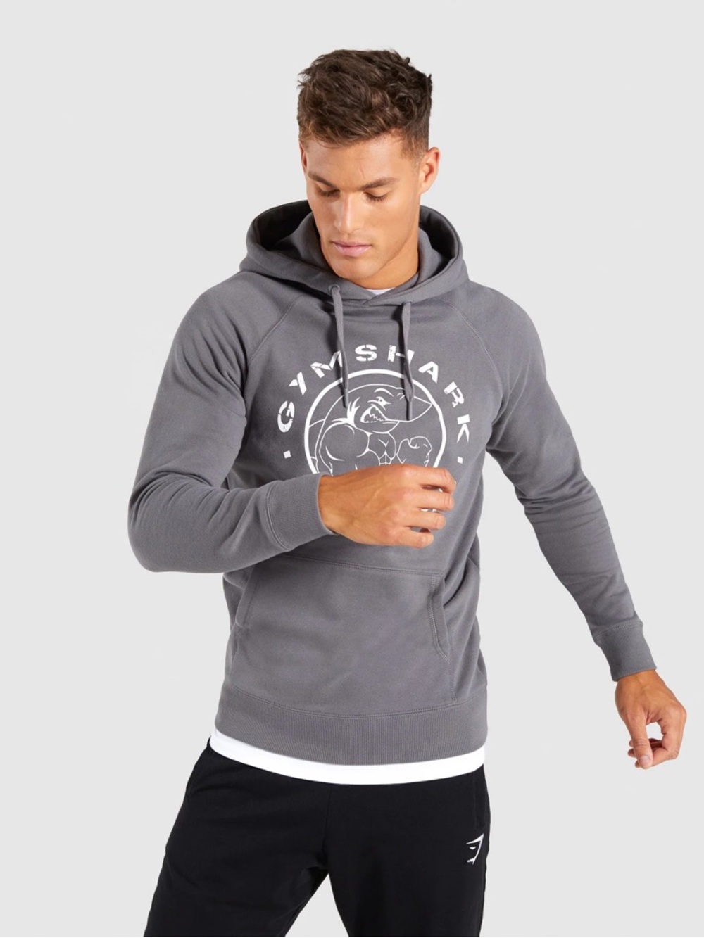 Mens Gymshark Legacy Logo Hoodie Sweatshirt - Smokey Grey Size Large